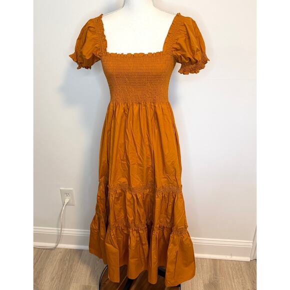 Anthropologie O.P.T. Daphne Smocked Tiered Maxi Dress In Marigold Size Large New - Picture 2 of 16